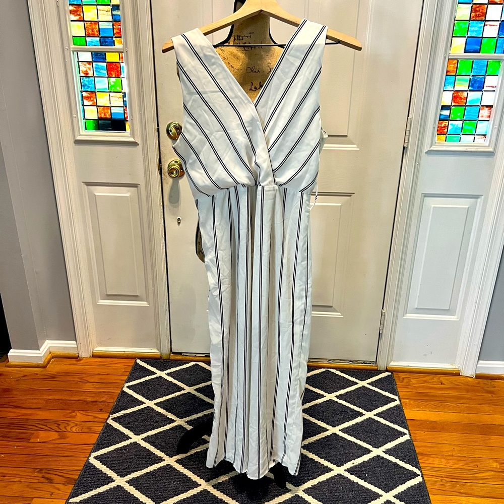 Black and white sheer Sienna Sky sleeves jumpsuit with belt loops size Large